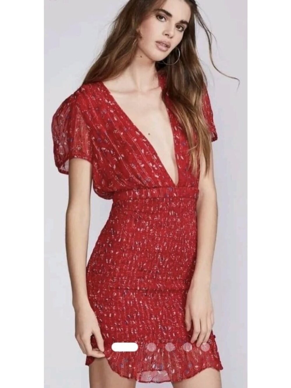 Free People Baby Love Smocked Bodycon Mini Dress Red Metallic Women's M #20